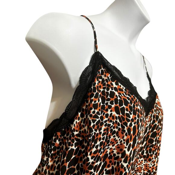Y2K Scoop Women Leopard Cropped Cami Top XL Lace Trim Night Club Coquette Layer - Picture 7 of 10